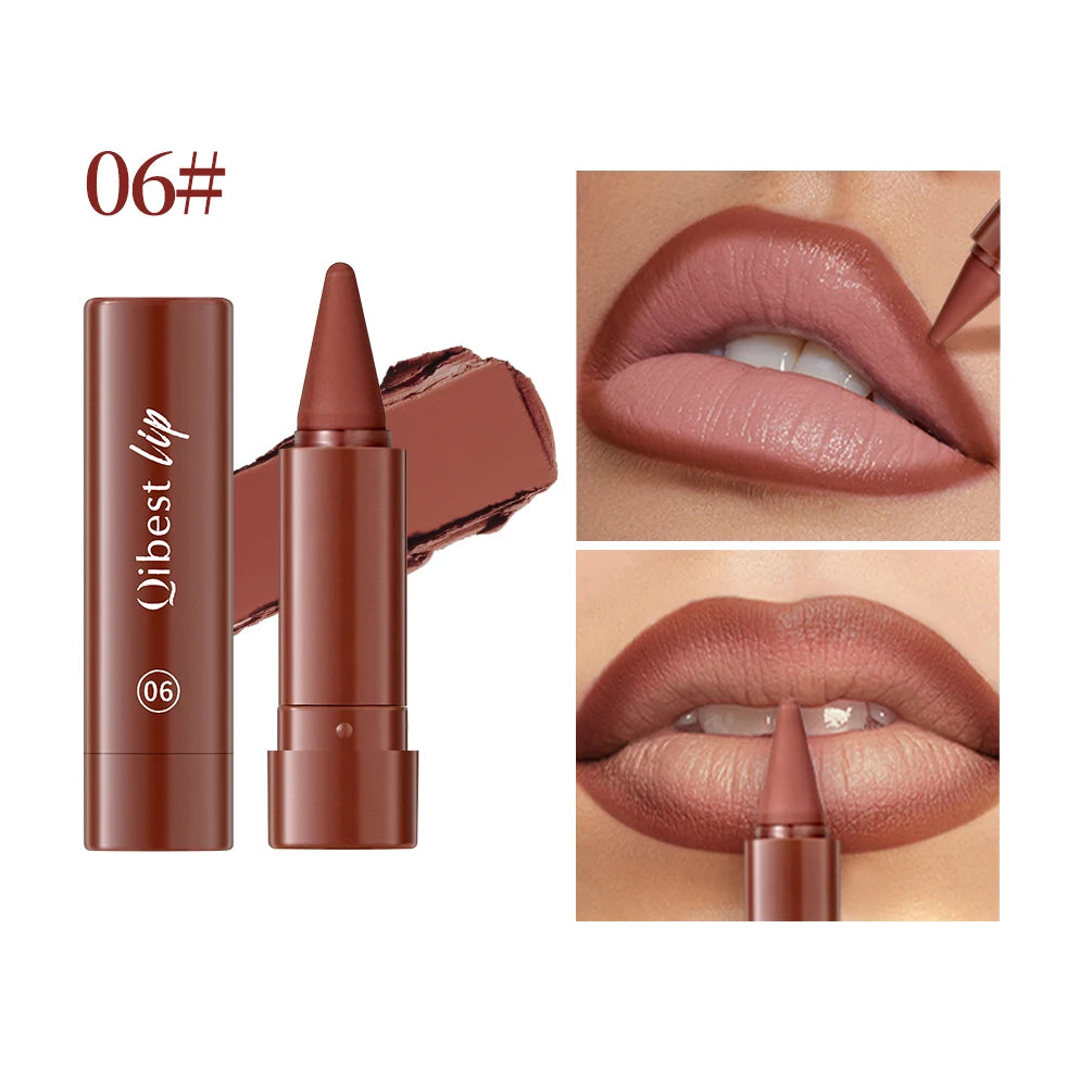 QIBEST Matte Lip Liner & Tint – Waterproof Nude Brown Contour