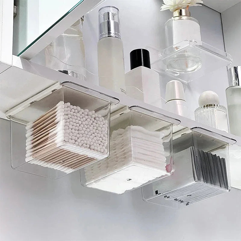 Transparent Bathroom Cotton Stick Makeup Cotton Bathroom Pull-Out Storage Drawer Style Storage Box Under The Mirror Cabinet Oasis Select