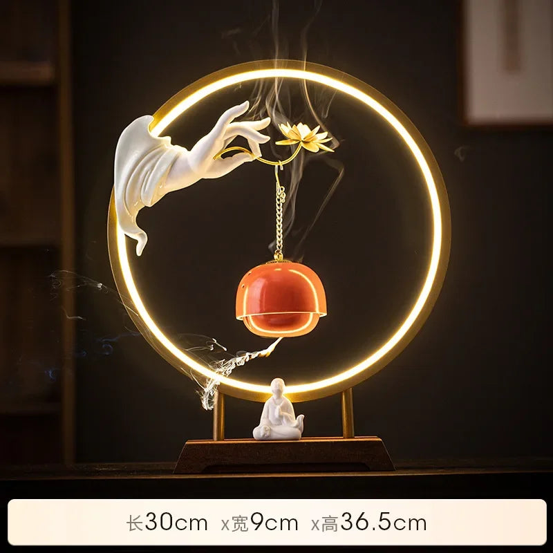New Chinese Zen Buddha Hand Lotus Incense Decoration Creative Living Room Decorative Light Ring Reverse Flow Incense Burner Oasis Select Red B