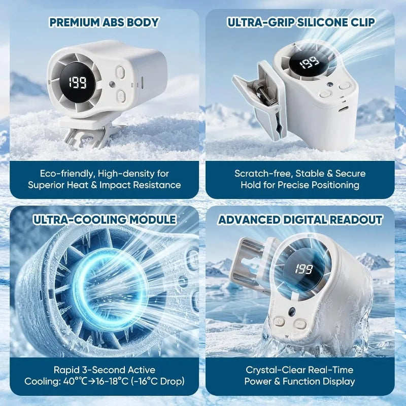 Clip on Semiconductor Cooling Car Fan USB Rechargeable Portable Desk Fan LED Display 360 Rotation Quiet Long Battery for Camping Oasis Select
