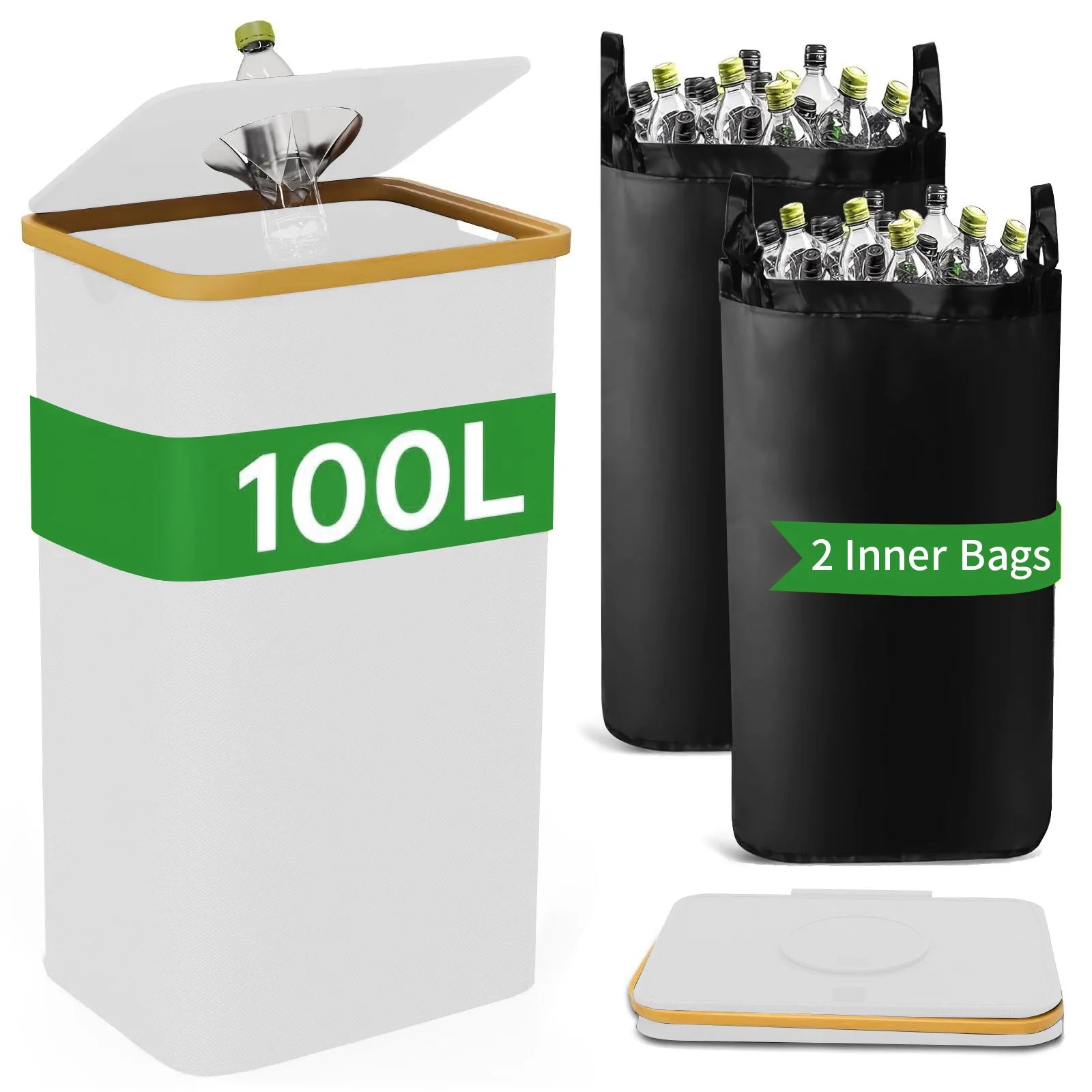 Large-capacity storage box with inner bag, foldable, for bottles, clothes, toys, recyclable waste, laundry basket, 24/100L Oasis Select Off-white-2inner bag