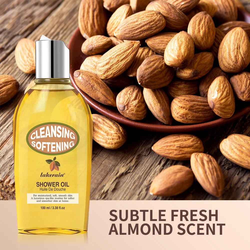 Lakerain Almond Shower Oil Gentle Full-body Cleanse Moisturize Irresistible Subtle Scent Silky Foam Ideal Body Care Shower Oil Oasis Select