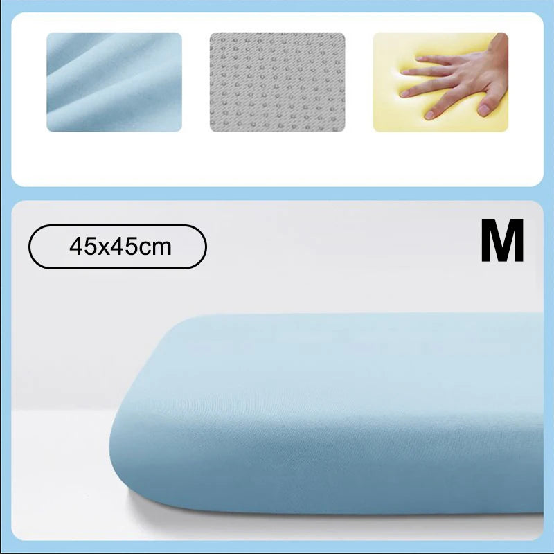 Memory Foam Ice Silk Elastic Fabric Seat Cushion Soft Long Sitting Lumbar Support Pain Relief Office Chair Pad Car Seat Pad Oasis Select blue-M