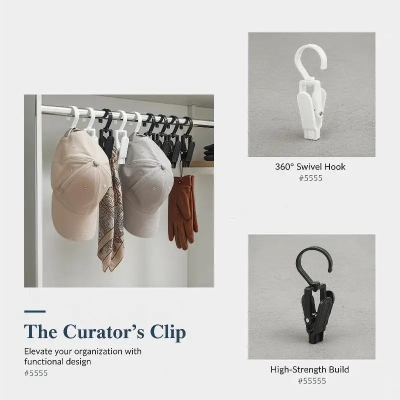 5 Pack Durable Plastic Hanging Clips 360 Degree Swivel Hooks Non Slip for Closet Hat Scarf Sock Small Item Storage Oasis Select