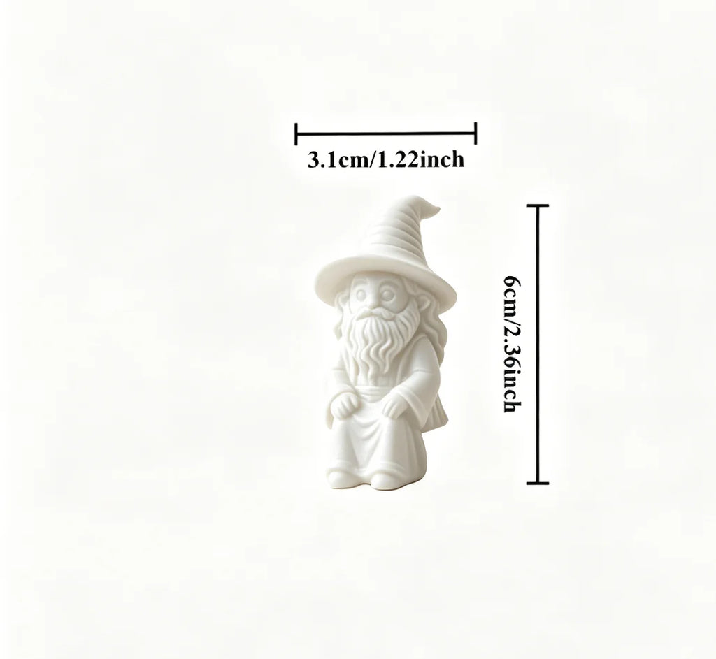Mini Wizard Figurine 3D Printed Sitting Magician Miniature Statue Cute Edge Sitter Ornaments Home Office Monitor Shelf Art Decor Oasis Select Mini Wizard White