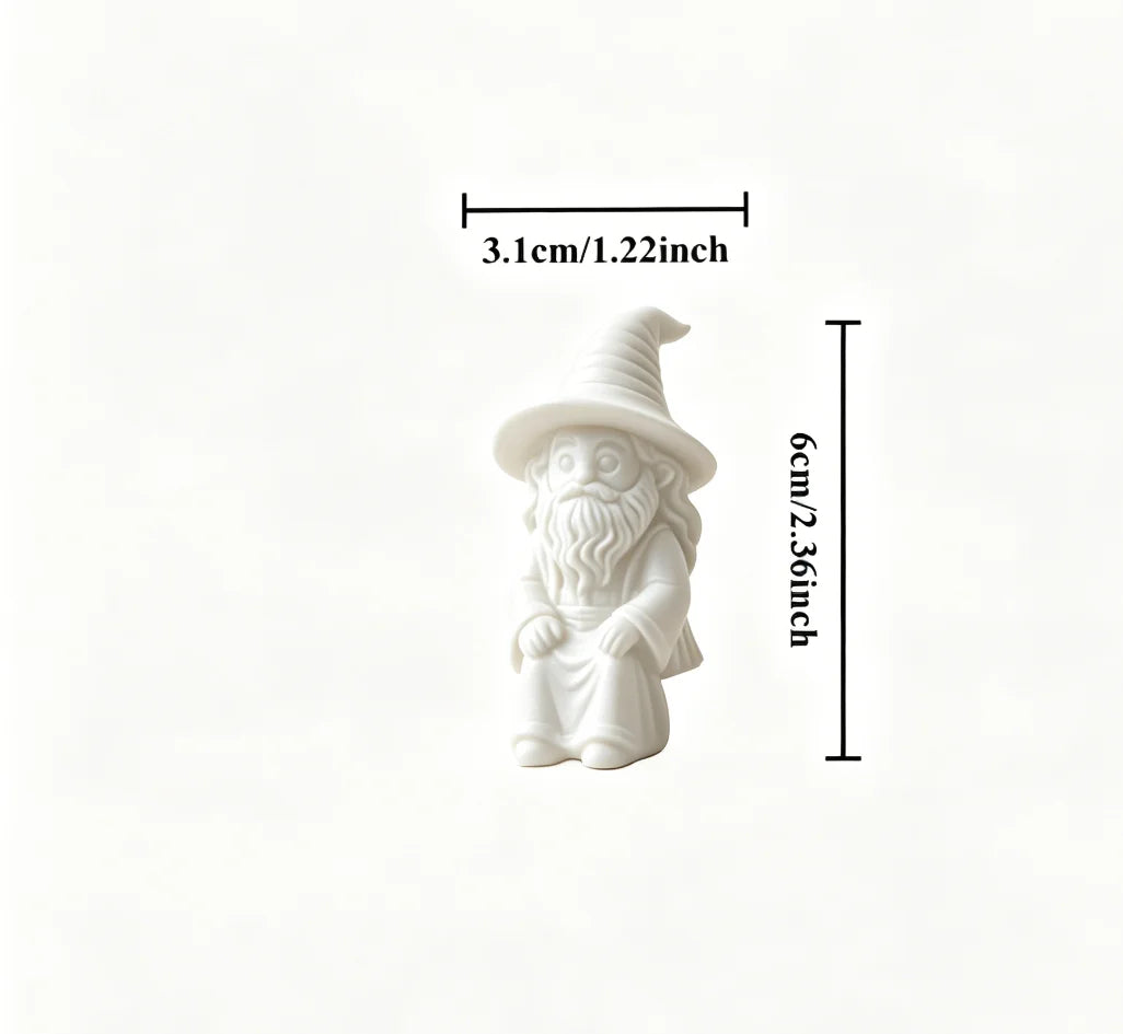 Mini Wizard Figurine 3D Printed Sitting Magician Miniature Statue Cute Edge Sitter Ornaments Home Office Monitor Shelf Art Decor Oasis Select Mini Wizard White