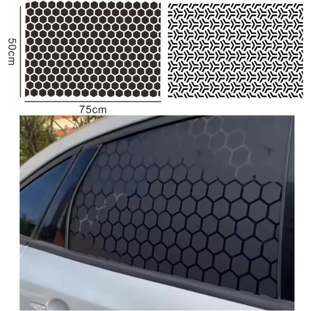 Car Side Window Matte Black Sticker 75x50cm Honeycomb Hexagon Self-Adhesive Sun Shade Sticker Universal All Vehicle Accessories Oasis Select