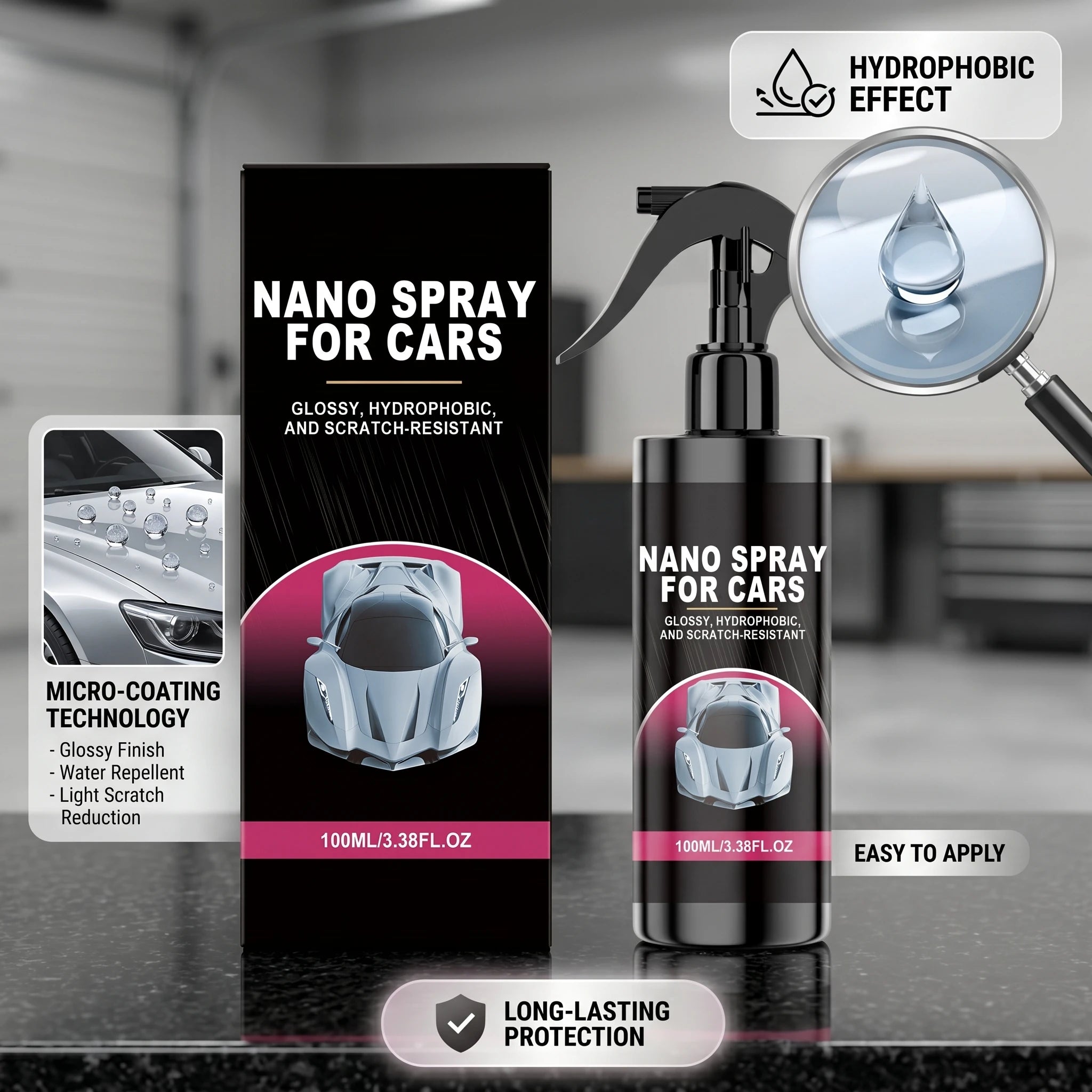 Nano Coating Spray for Car Glossy Hydrophobic & Scratch-Resistant Coating Spray Auto Paint Restorer & Protector Car Care Oasis Select