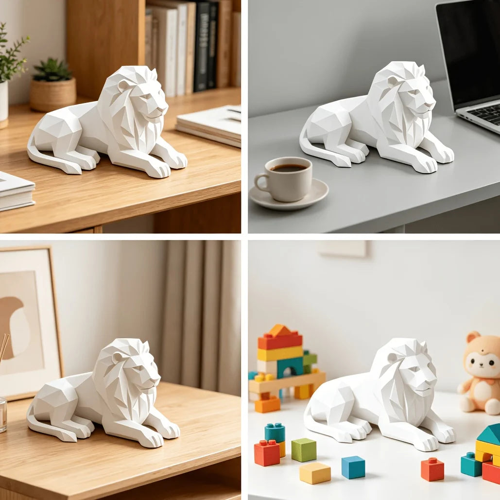 Geometric Lion Figurines 3D Printed Domineering Desktop Craft Ornaments Abstract Lion Sculpture for Modern Home Office Zen Decor Oasis Select