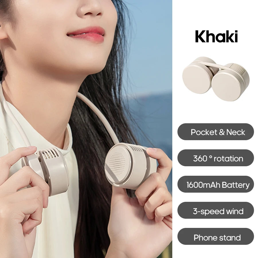 Foldable Neck Fan 1600mAh Rechargeable 3-Speed | Personal Fan