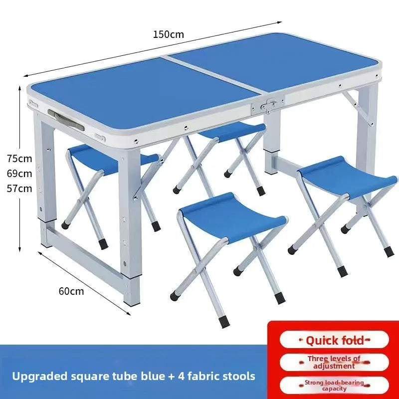 Folding table portable outdoor camping stall night market barbecue table aluminum alloy folding picnic table simple dining table Oasis Select Blue 150cm 4 stool