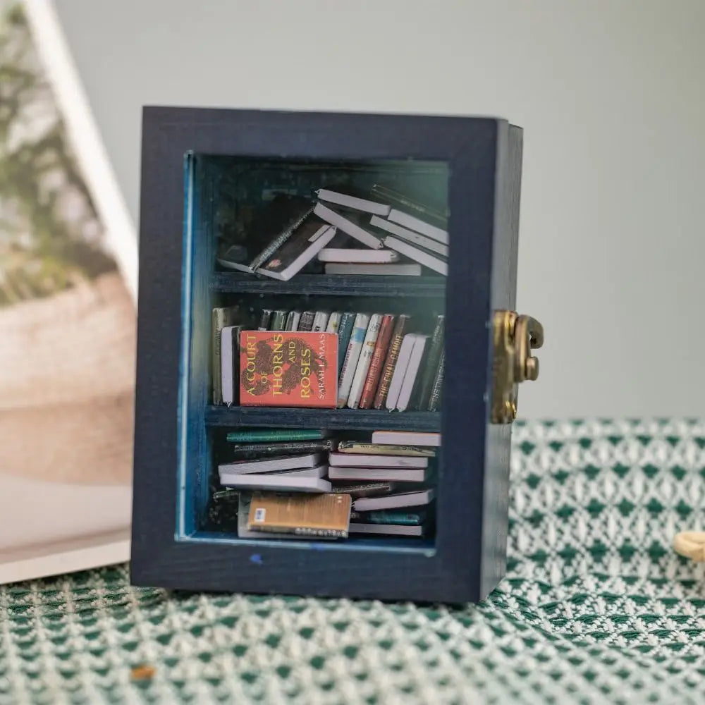 Miniature Wooden Bookshelf with 60 Mini Books – Desk Décor Toy Miniature Desk Toy Oasis Select