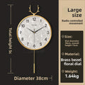 Golden Deer Horn Hanging Clock Pendant Light Luxury Dial Silent Living Room Modern and Simple Home Wall Decoration Oasis Select Brass 38cmRadio wave