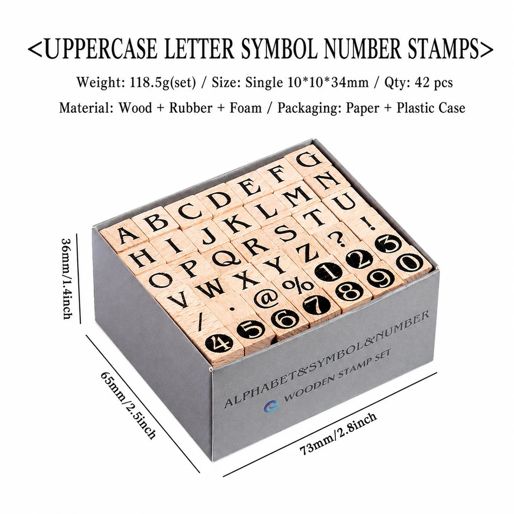 42-Piece Beech Wood Stamp Set – Letters, Numbers & Symbols