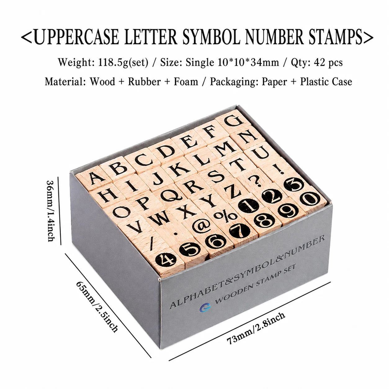42-Piece Beech Wood Stamp Set – Letters, Numbers & Symbols
