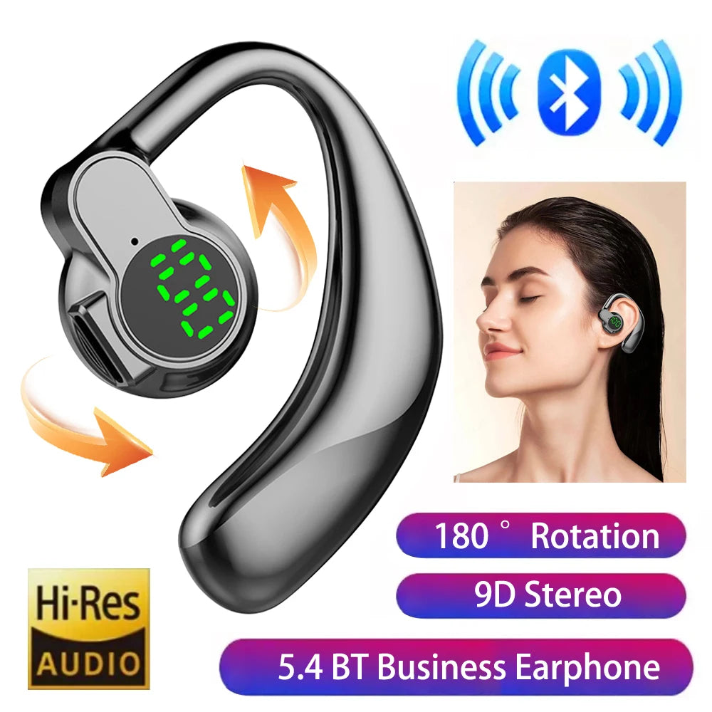 Wireless Headphones Bluetooth 5.4 Ear Hook Earphones with Microphone Handsfree HD Call Noise Cancelling Headset for Driving Oasis Select