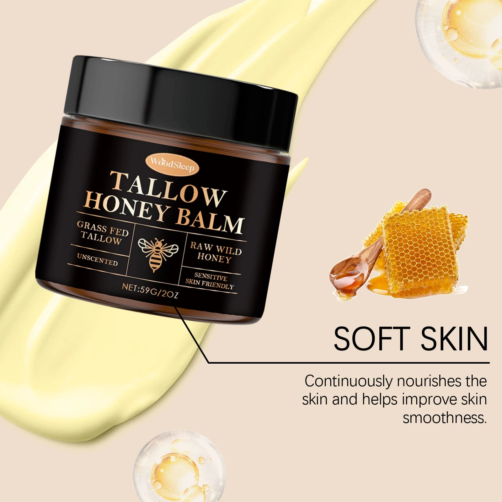 WOODSLEEP Tallow Honey Balm – Moisturizing Face Hand Body Balm Moisturizing Body Balm Oasis Select