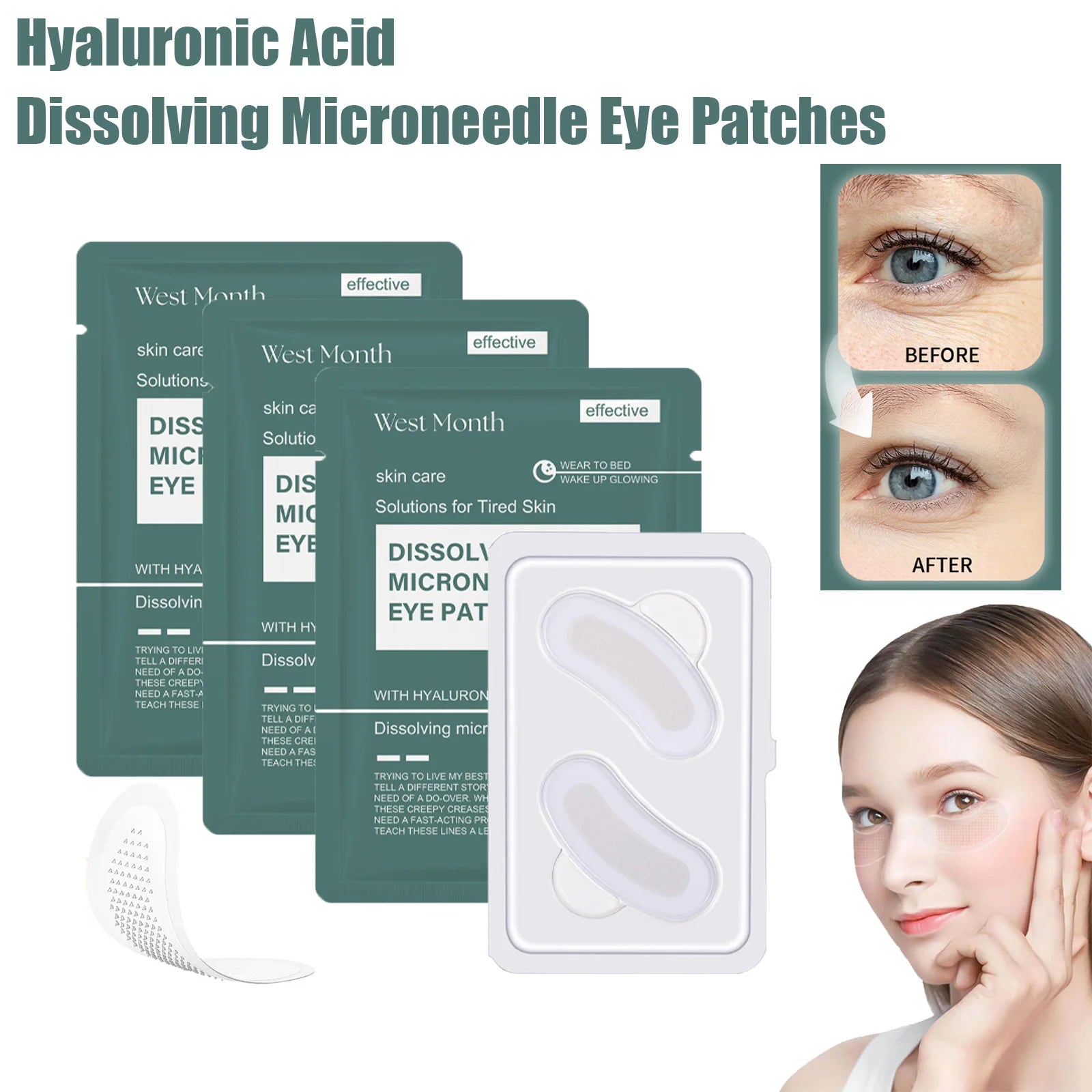 0.25mm Hyaluronic Acid Dissolving Microneedle Eye Patches Hydrogel Eye Mask for Wrinkles Dark Circles Puffiness Anti-Aging Oasis Select
