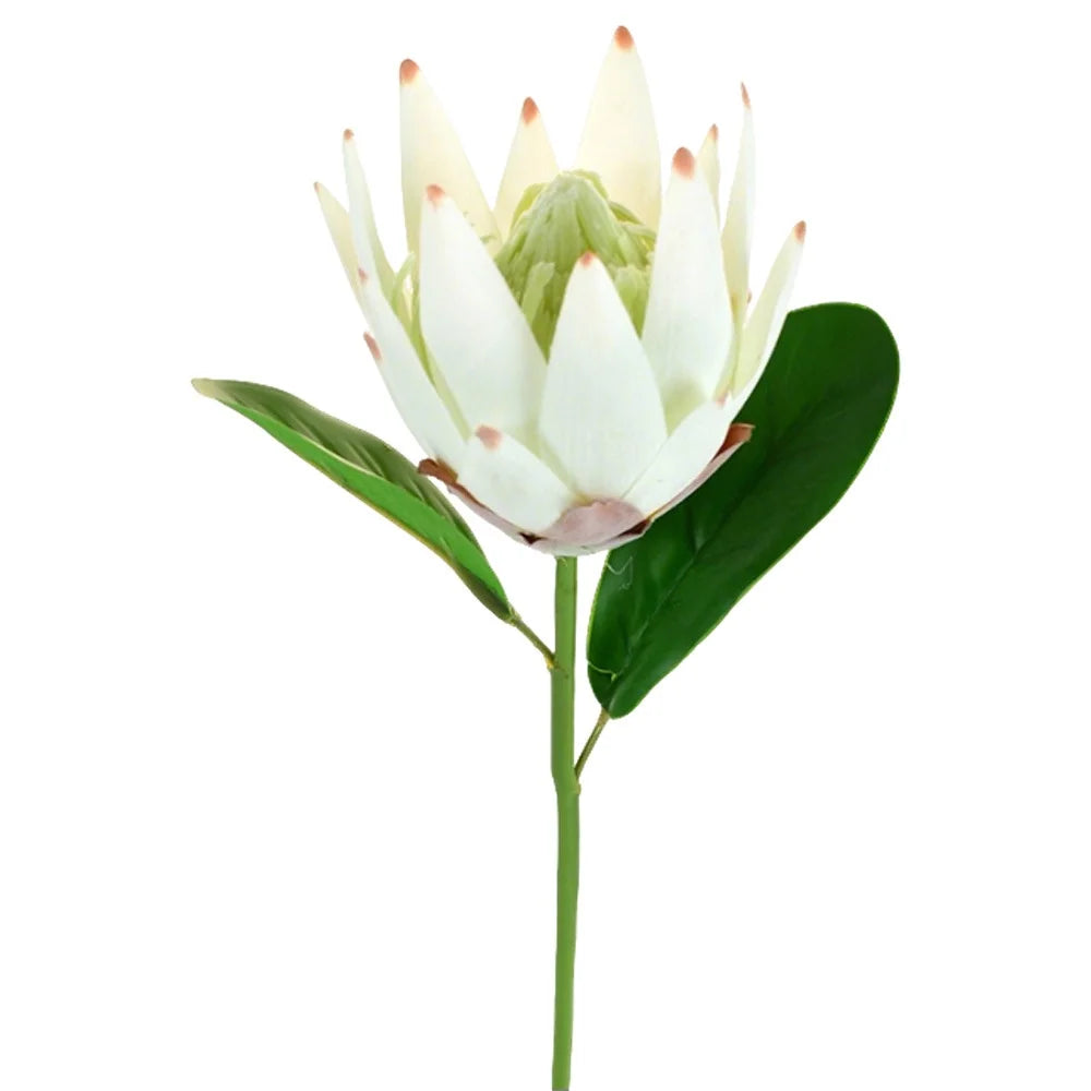 1PC,Europe Style Beautiful Artificial Flowers Fake King Protea Home Table Top Display Flowers Decorative Silk Flower Oasis Select White