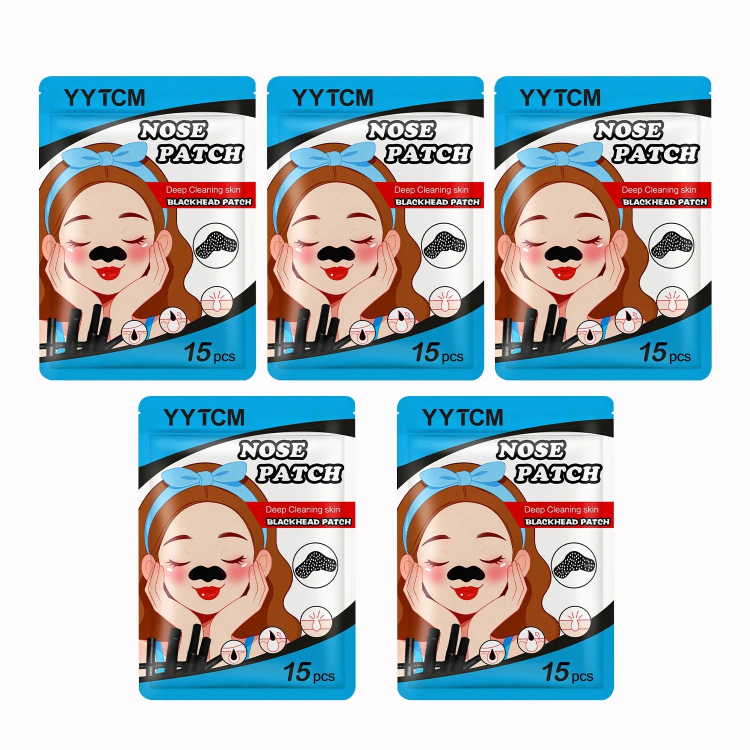 Blackhead Nose Patch, Charcoal Face Nose Mask Deep Cleansing Blackhead Removal Comedone Peel Off Mask 15Pcs/Bag Oasis Select 5 Bags 75 Pieces