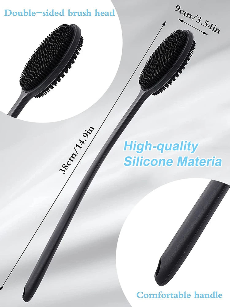Long Handle Bath Brush and Shampoo Brush Set - Exfoliating Body Scrubber & Scalp Massage Brush for Shower, Bath & Skin Care (2-P Oasis Select