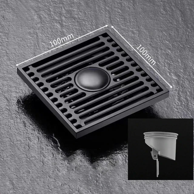 10CM Square Floor Drain Anti-odor, Stainless Steel Floor Drain with Removable Cover, Shower Floor Drain for Bathroom Laundry Oasis Select Black-Double