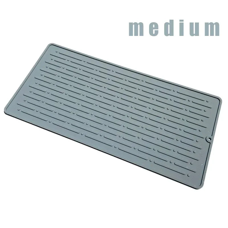 Silicone Dish Cup Drying Mat Anti-slip Sink Countertop Drain Pad Organizer Kitchenware Storage Protective Mat Kitchen Supplies Oasis Select medium grey as show