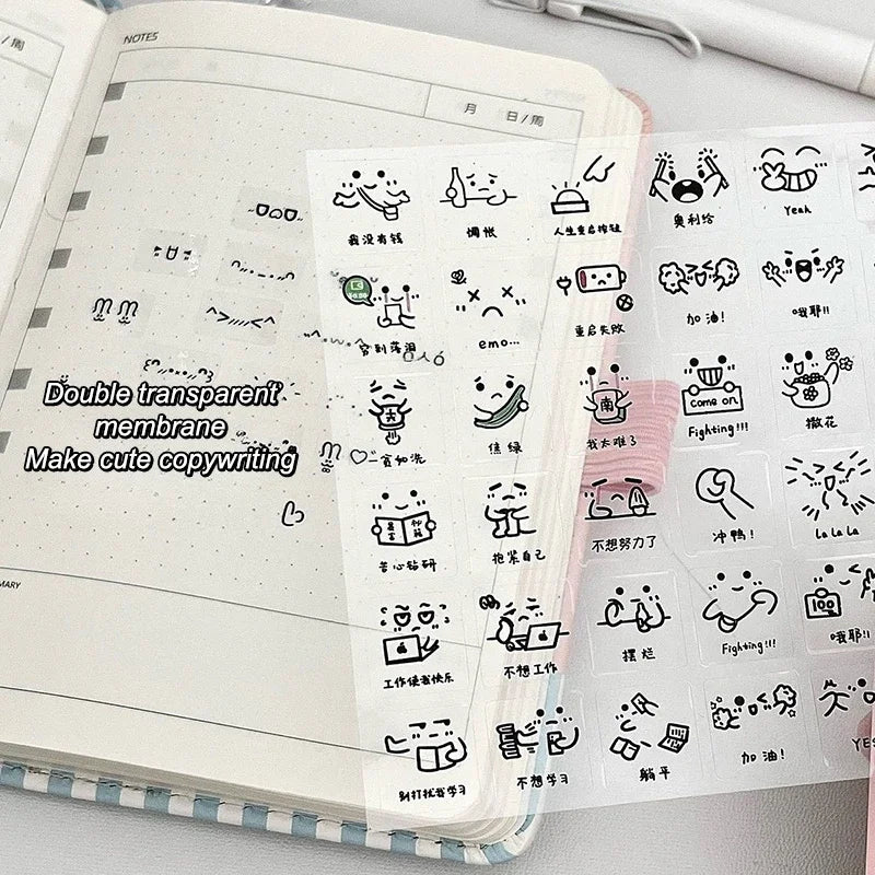 Steve Random 2pcs Cute PET Transparent Emoticon Stickers Journal Decorative Stickers Oasis Select