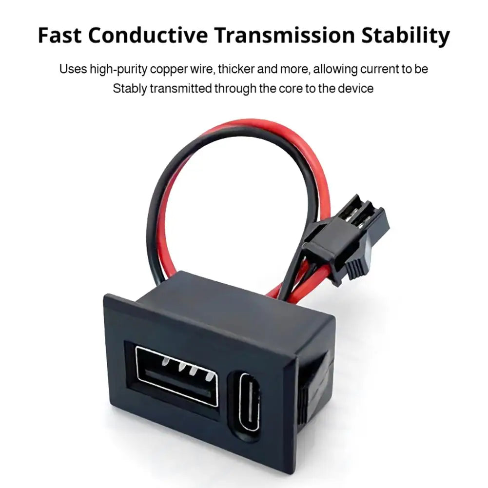 Dual USB-A & USB-C Panel Socket Module with Cable – 11cm