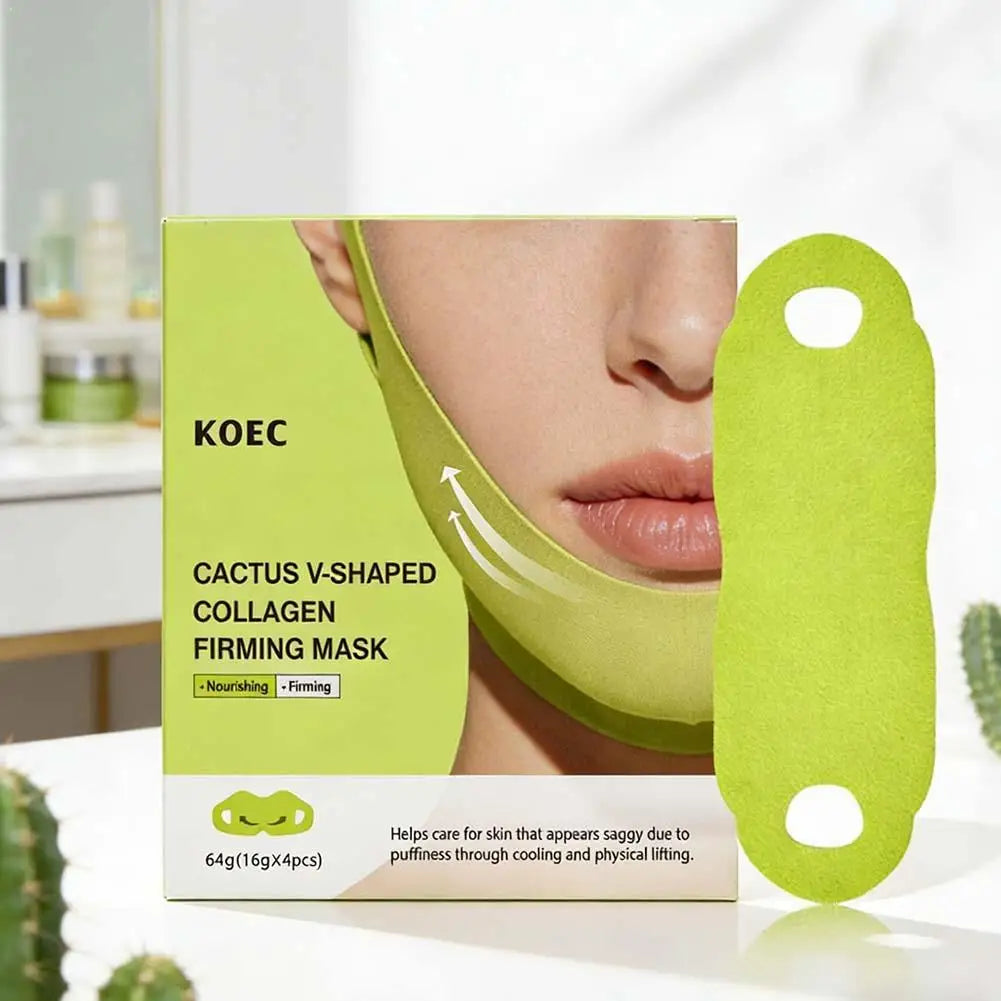 Cactus Collagen V-Shape Firming Mask 4-Pack | Jawline Sculpt Collagen Face Mask Oasis Select