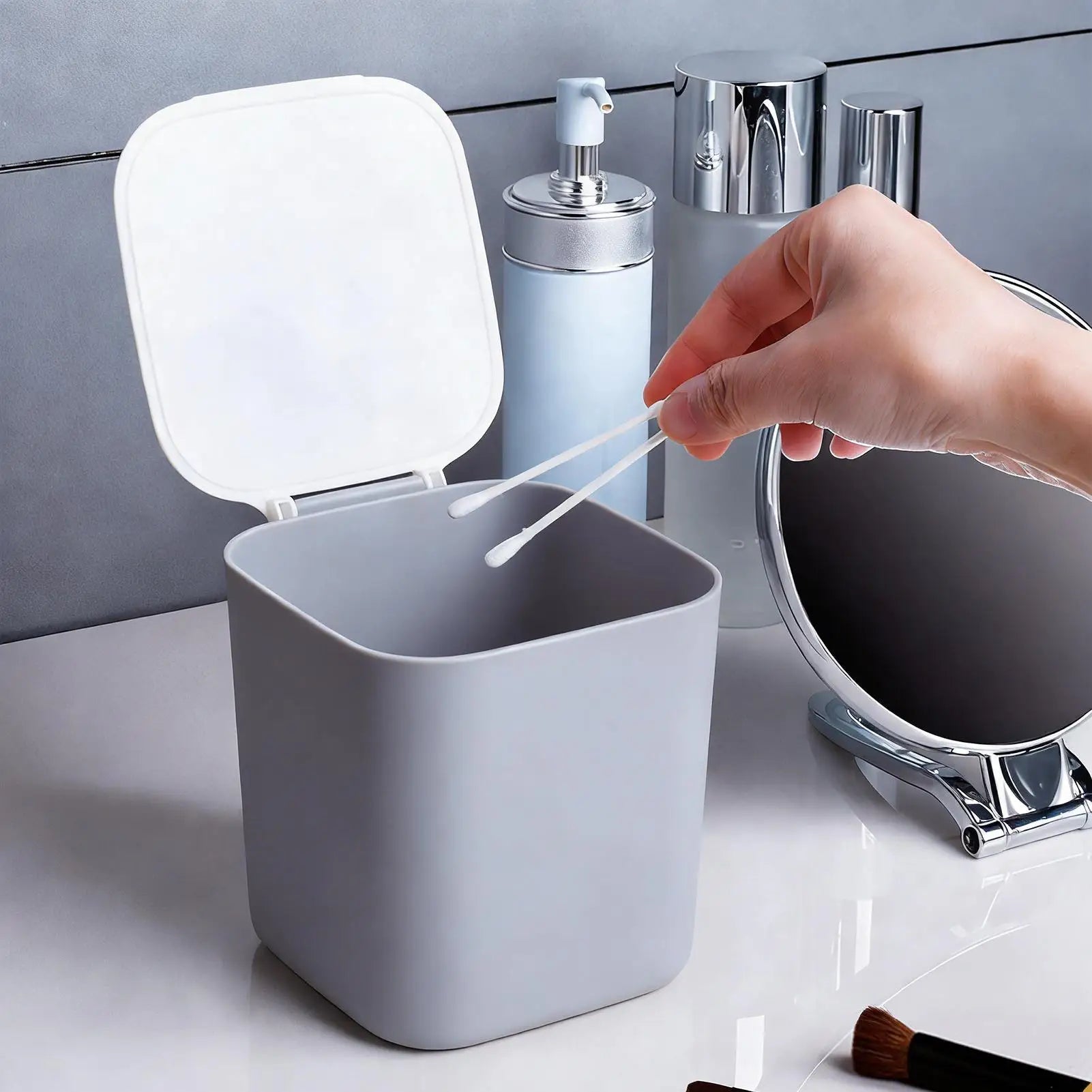Mini Desktop Trash Can with Flip Lid | Compact Desk Bin
