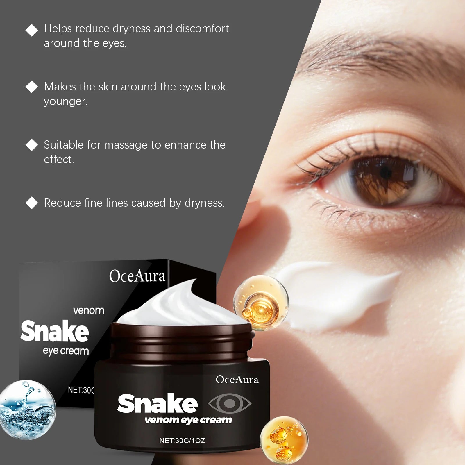 Snake Venom Eye Cream Reduce Wrinkle Eye Bag Against Puffiness Firming Moisturizing Brighten Eye Skin Anti Dark Circle Eye Cream Oasis Select