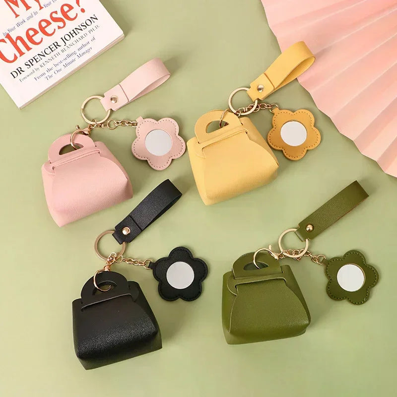 Creative Pu Leather Women Clutch Bag Shaped Keychain With Mirror Mini Earphone Key Bag Pendant Cute Coin Purse Pendant Gifts Oasis Select