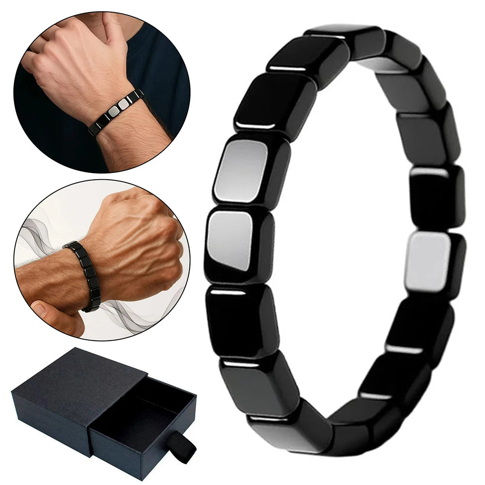 Hematite Black Obsidian Beaded Stretch Bracelet | Men & Women