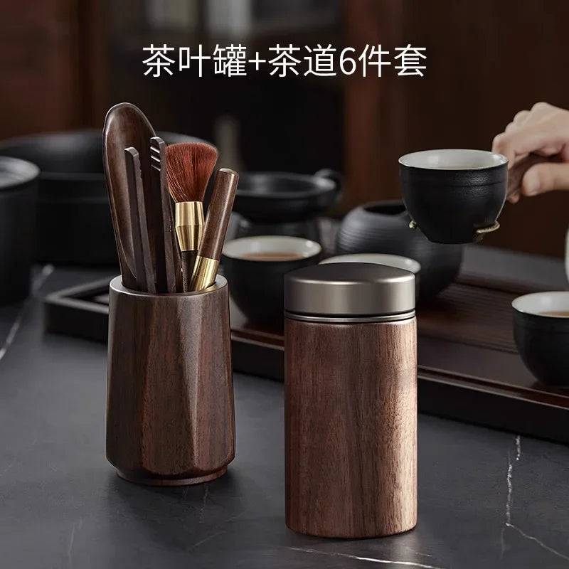 Ebony Sealed Tea Can Pu 'er Storage Storage Tea Box Household Wooden Chinese Portable Tea Can Oasis Select set A