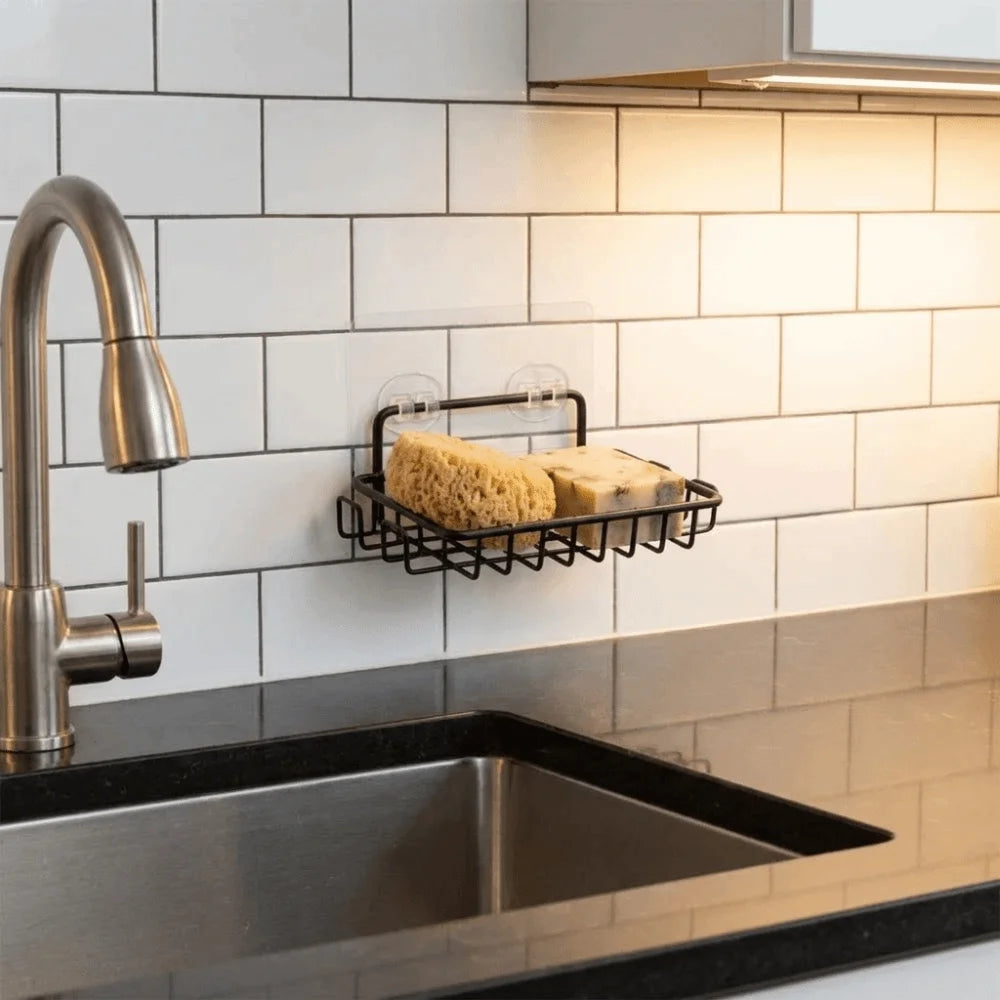 Stainless Steel Wall Mounted Soap Dish with Hooks & Basket
