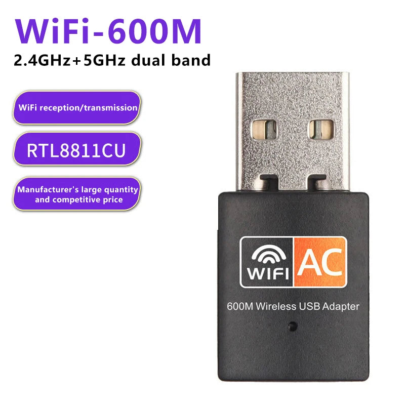 600Mbps Wireless USB WiFi Adapter Receiver Wifi Dongle PC Network Card Dual Band Wifi 2.4GHz 5Ghz Adapter For Laptop Computer Oasis Select Default Title