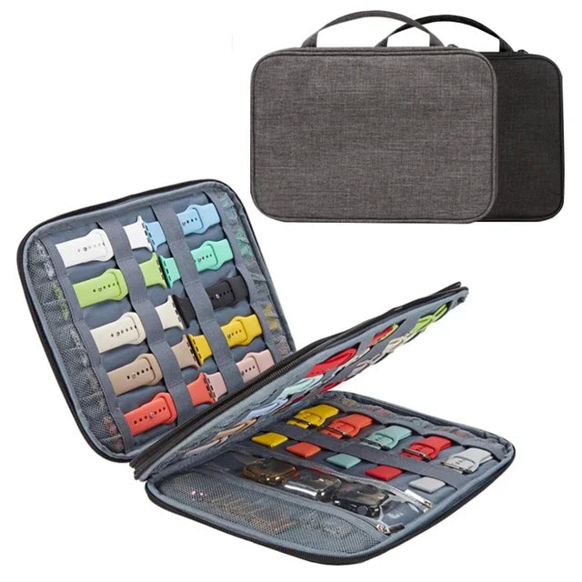 For apple watch watchband storage box Travel pouch strap boxes Multifunction Watch Strap organizer box watchband storage case Oasis Select GrayDoubleLayer
