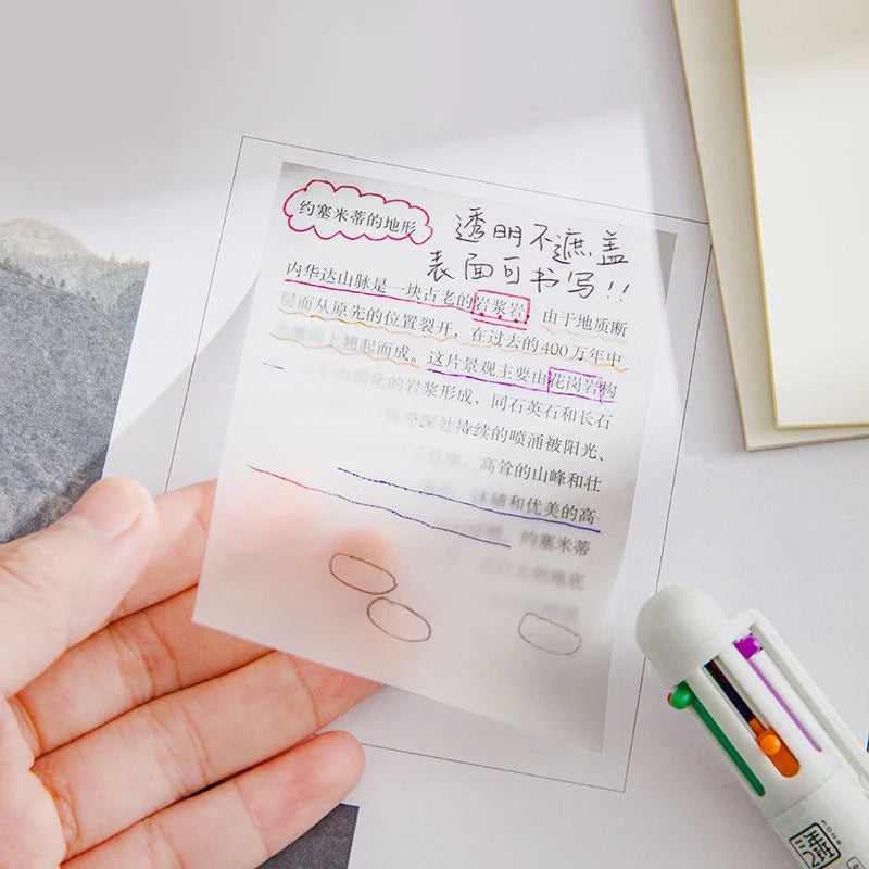 50Sheets Creative PET Transparent Sticky Notes Perspective Waterproof Sticky Notes Student Stationery School Office Supplies Oasis Select