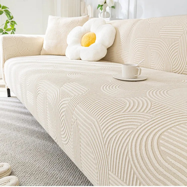 Cream-style Fully Wrapped Sofa Cover All-season Lazy Sofa Cover Cat Scratch-resistant Sofa Cushion Couch Covers for Sofas Oasis Select Cream White 3 person 190-230cm