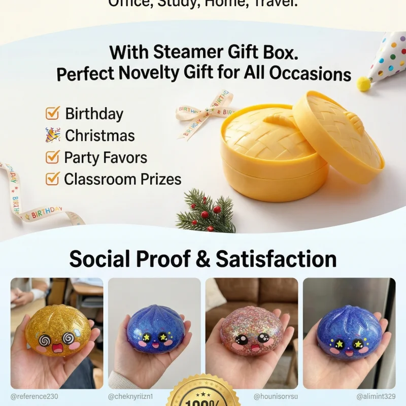 Colorful Steamed Bun Squeeze Toy Squishy toy Slow Rebound Soft Pinch Relieve stress improve focus Decompression Party Gifts Oasis Select