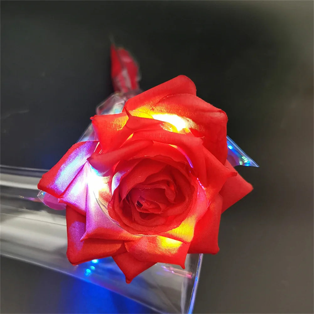 LED Glowing Rose Simulation Flower With String Lights For Christmas Anniversary Birthday Valentine's Day Gift Artificial Flower Oasis Select Red