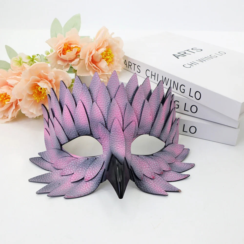 Halloween Feather Mask Realistic Feather Half Face Mask Role-Playing Mask Elegant For Christmas Party Costume Party Performance Oasis Select Pink