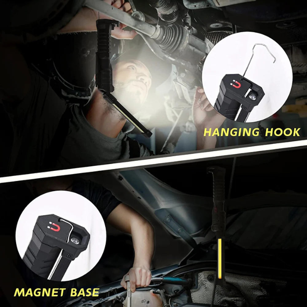Folding COB XPE LED Work Light Flashlight USB Rechargeable Torch Magnetic Base & Hook, Emergency Car Inspection Lamp Red SOS Oasis Select