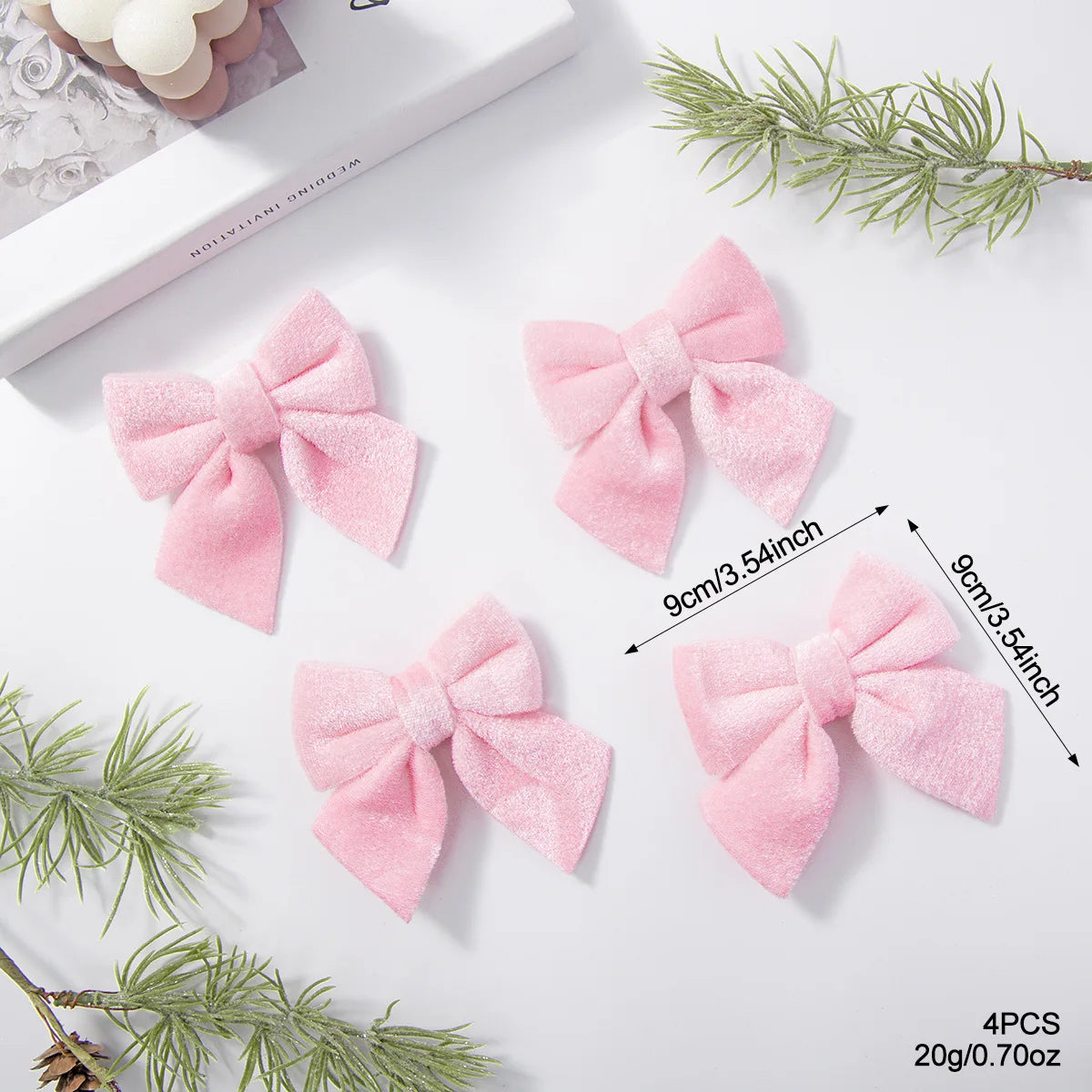 Velvet Christmas Bow Ornament – Pink, Green & White | Tree Decor