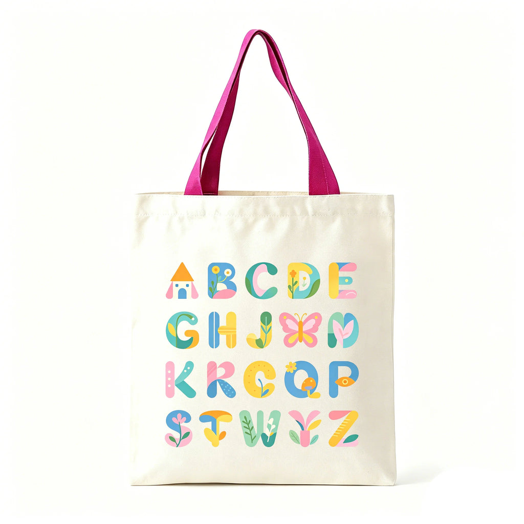 Colorful ABC Print Canvas Tote Bag Large Eco Reusable Shoulder Bag Student Teacher School Shopping Bag Oasis Select Magenta 30 40cm