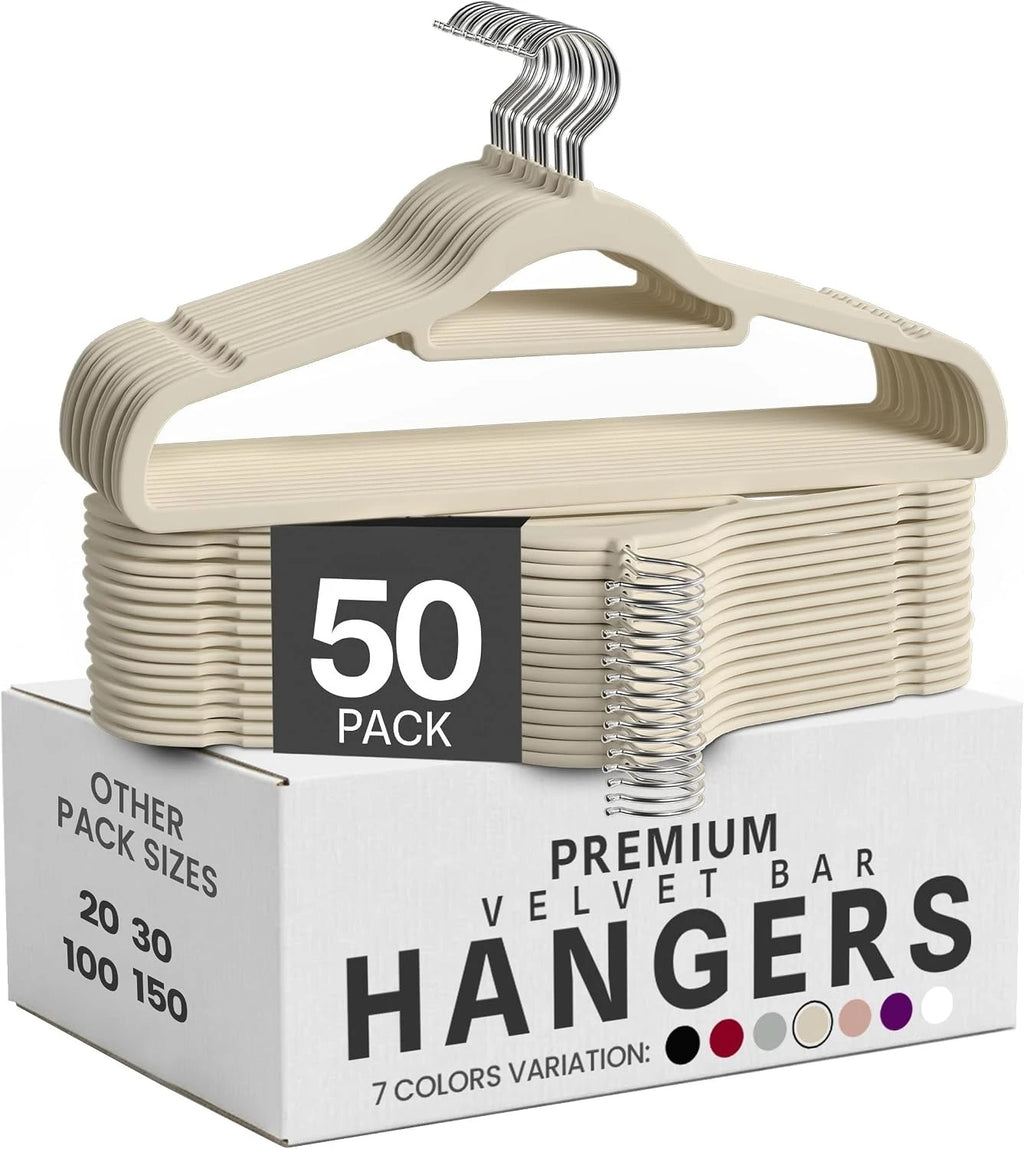 50pcs Velvet Hangers Non-Slip Slim, with Tie Bar&360° Swivel Hook,Heavy Duty Space Saving Coat Clothes Hangers Clothes Organizer Oasis Select 50pcs Ivory