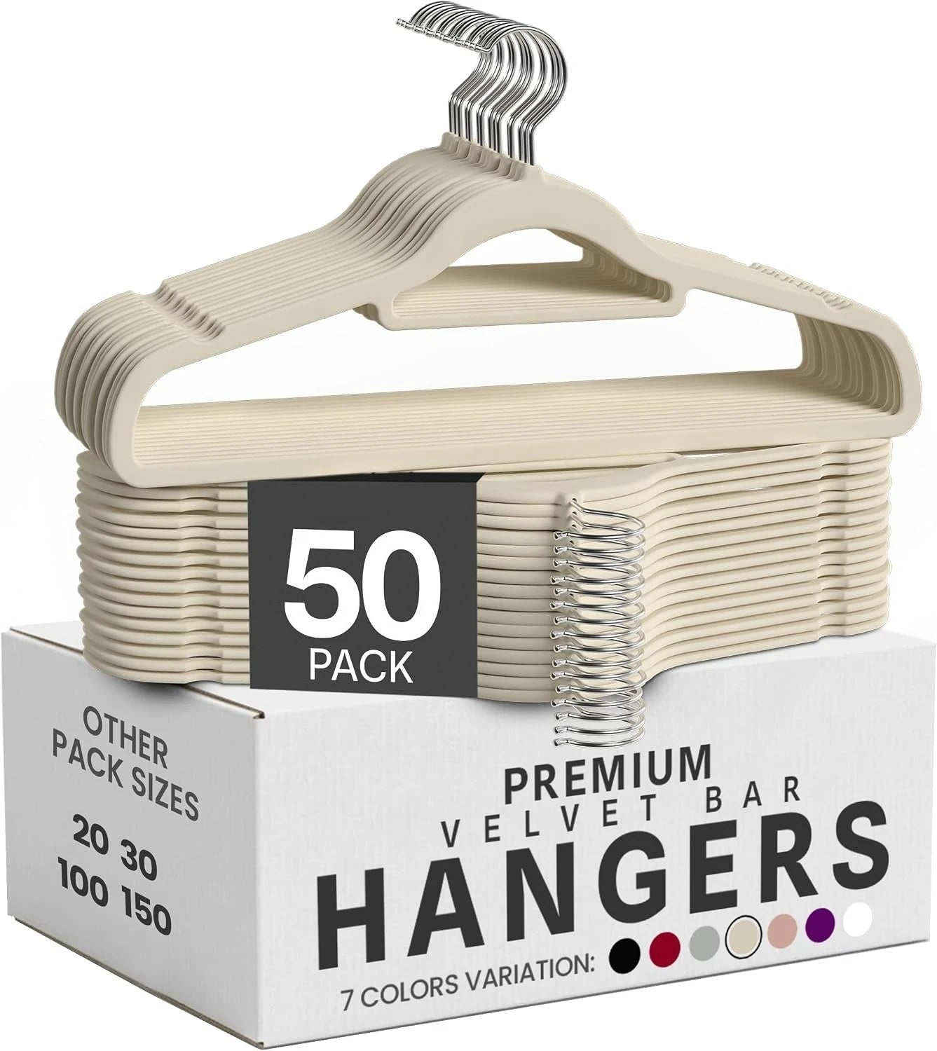 50pcs Velvet Hangers Non-Slip Slim, with Tie Bar&360° Swivel Hook,Heavy Duty Space Saving Coat Clothes Hangers Clothes Organizer Oasis Select 50pcs Ivory