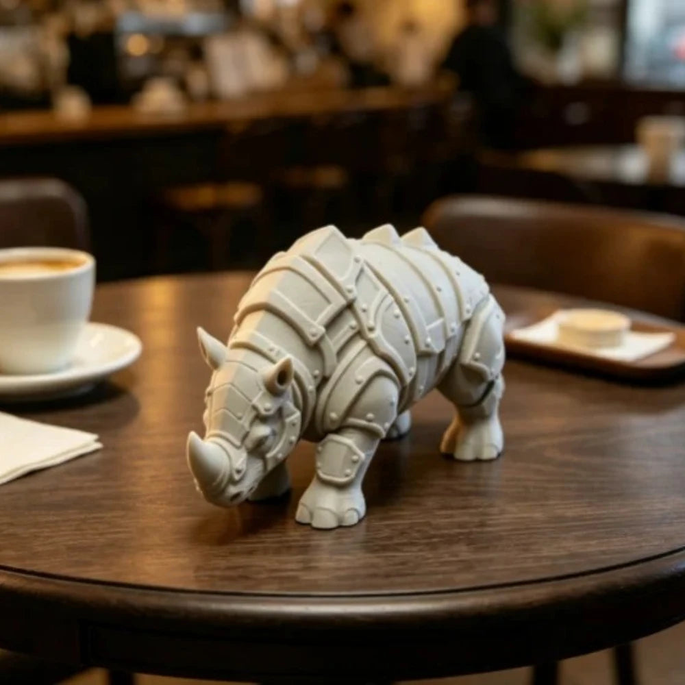 Mecha Armored Rhino Mini Figurine 3D Printing Medieval Rivet Rhinoceros Sculpture Cool Tabletop Ornaments Decor for Study Office Oasis Select