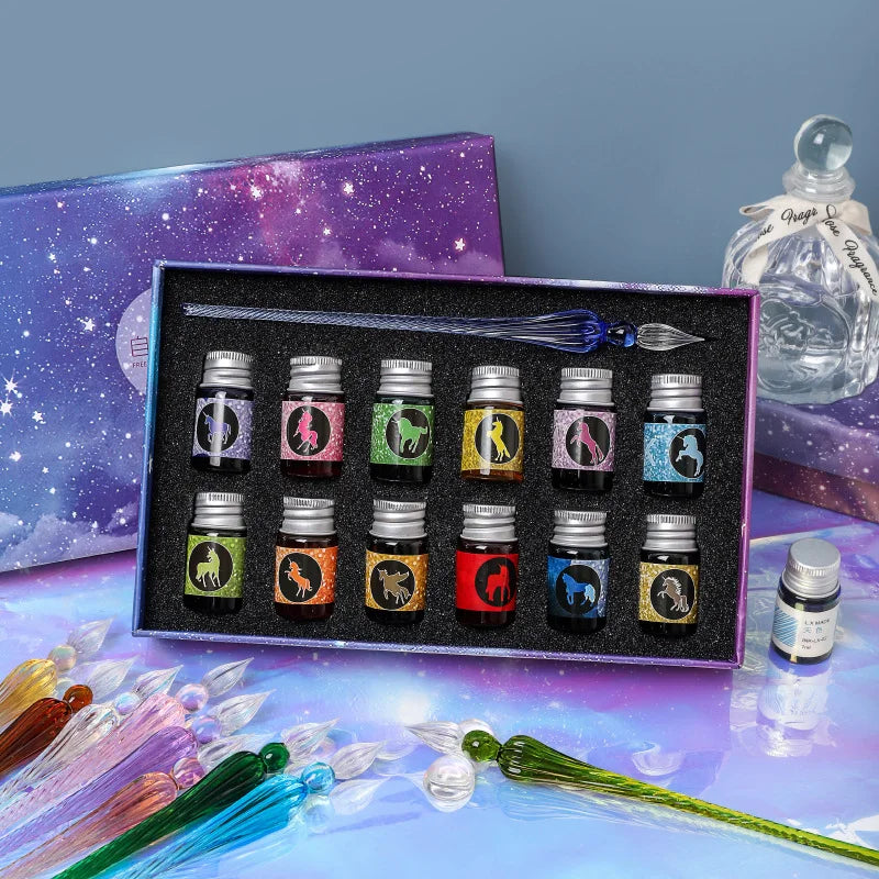 Free Starry Sky Pen Glass Pen Gradient Color Gift Set Dip Pen Business Gift Pen Student Crystal Pen Oasis Select